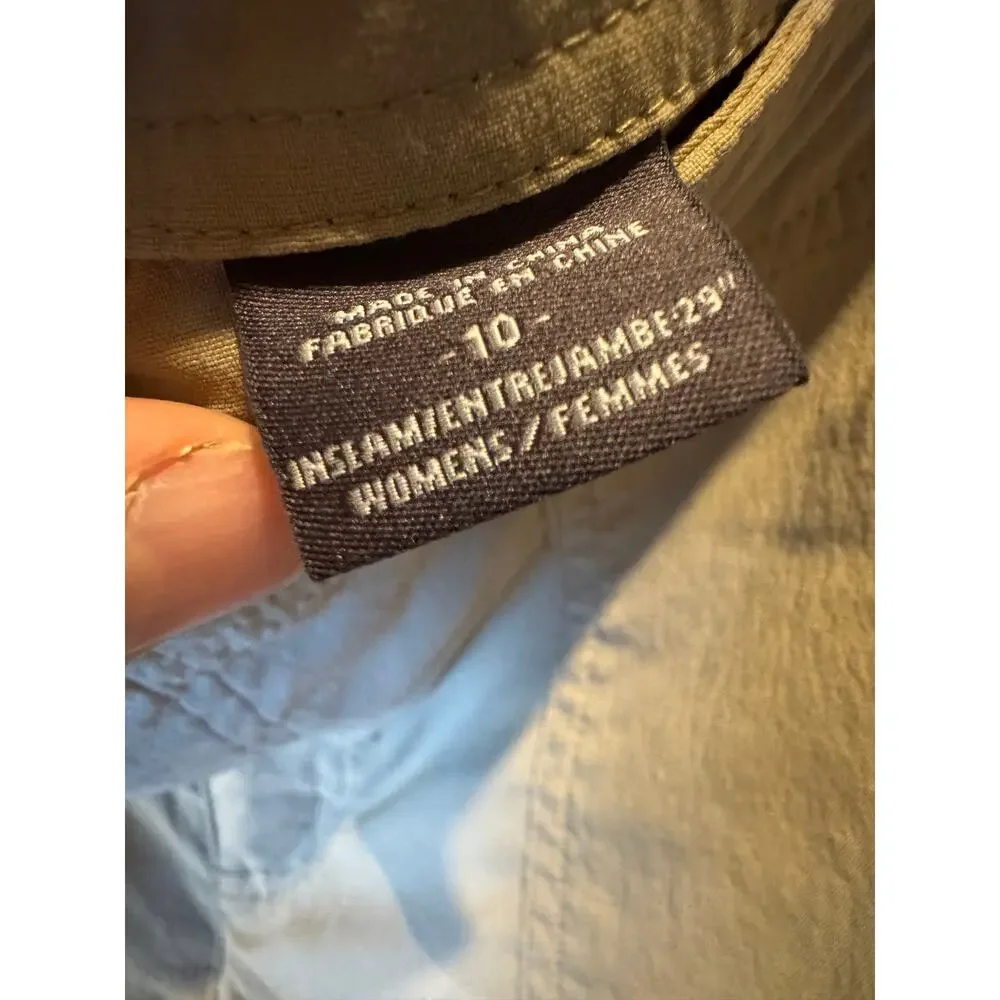 ExOfficio Insect Shield Women’s Khaki Travel Hiking Pants Size 10 Snap Hem